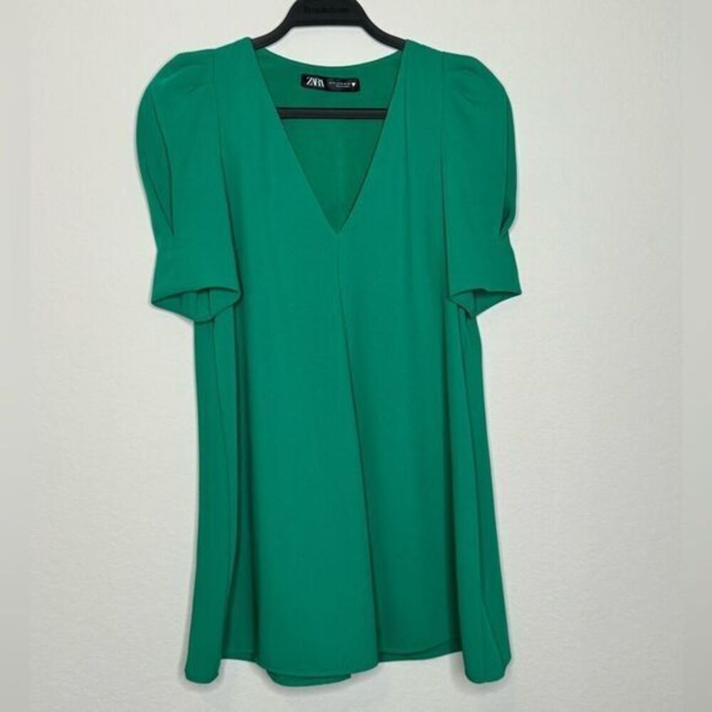 Zara Puff Sleeve Green Mini Dress- Sz‎ XS